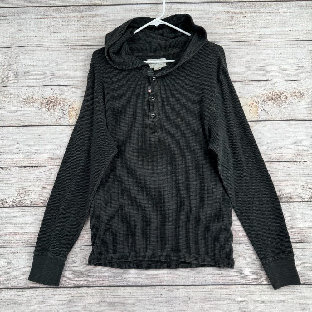 Denim & Supply Ralph Lauren Waffle Knit Henley Hoodie Mens L Charcoal Gray